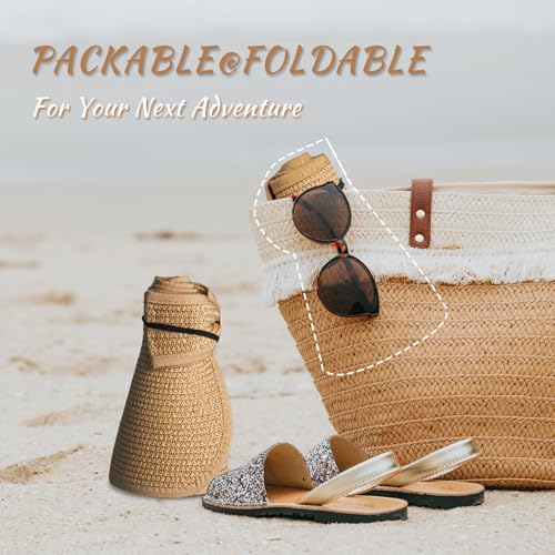 Women's Sun Visor Hats Wide Brim Straw Beach Hat Ponytail Hats for Women Foldable Floppy - Image 6