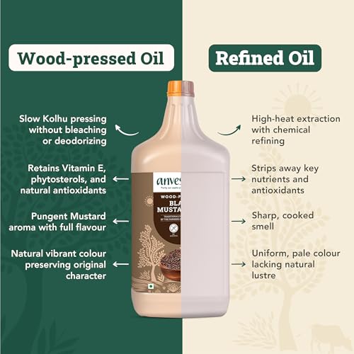 Image of Anveshan Wood Pressed Black Mustard Oil - 3 Litre HDPE | HDPE Can| Kolhu /Kacchi Ghani /Chekku | A1 Grade Mustard Seeds & 0 trans fat| Rich Aroma & Flavour of Real Mustard Seeds| Naturally Cholesterol Free & Goodness of Omega 3