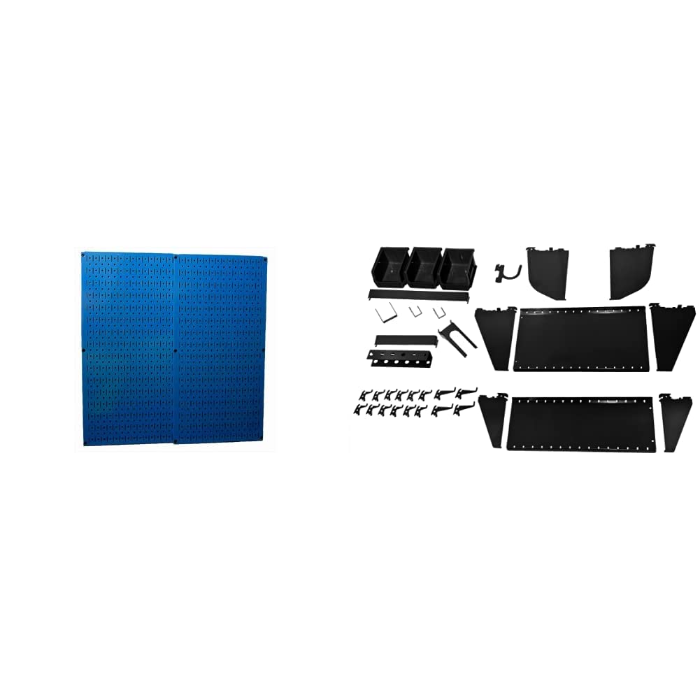 Wall Control 30-P-3232BU Blue Metal Pegboard Pack &amp; KT-400-WRK B Slotted Tool Board Workstation Accessory Kit for Wall Control Pegboard Only, Black