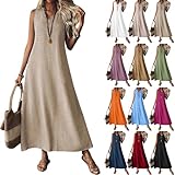 Linen Dress Women Sleeveless V Neck Boho Maxi Dress Casual Summer Modest Long Flowy A Line Beach Vacation Sun Dresses Plus Size Loose Cotton Linen Tunic Tank Jumper Brunch Resort Dresses Boho Clothes