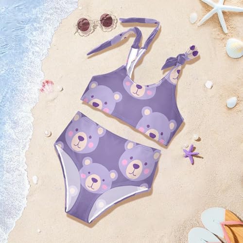 Girls' Bikini Set, Cute Cartoon Purple Bear Kids Swimsuit 2 Pcs Beach Bathing Suit4