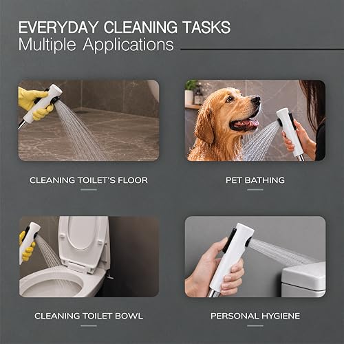 Image of Robustt Health Faucet for Toilet ABS Jet Spray Gun (White) with Wall Holder | One-Press Water Control, Anti-Rust Body, Leak-Proof | for Bathroom, Cleaning, Pet Bathing & Care