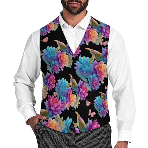 Sea Turtle Floral Men's Suit Vest Slim Fit Business Dress Party Pattern Waistcoat Vest Top