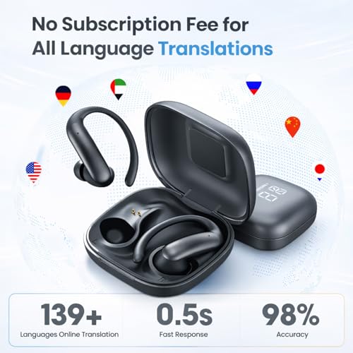 linktoonex AI Translator Earbuds Real Time 139 Languages, Bluetooth Translation Earbuds with LED Display, No Subscription, Open Ear Design for Learning Travel & Business Meetings with Charging Case — view 2