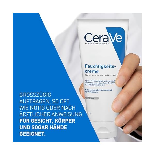 CeraVe Feuchtigkeitscreme für Körper und Gesicht, Creme für trockene bis sehr trockene Haut, Mit Hyaluron und 3 essenziellen Ceramiden, 1 x 177ml – Bild 9