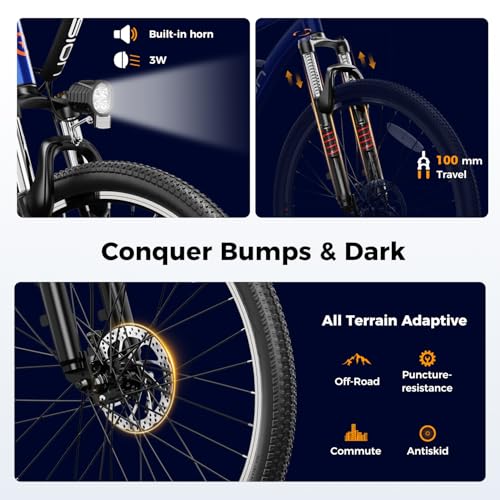 Image of Jasion EB5 Electric Bike for Adults 26 inch tire with 1000W Peak Motor | Removable Battery Commuting Electric Mountain Bike,Up to 40Miles,7-Speed and Front Fork Suspension Ebike