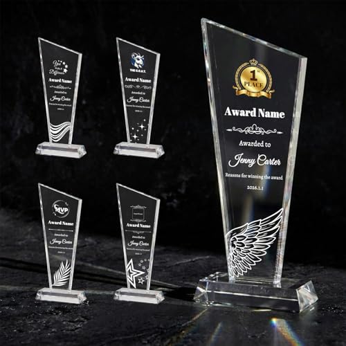 WOCOCN Personalized Crystal Trophy,Custom Awards and Trophies,Marble Plaque, Size 7.8 x 3.1in,Trophy Award for Employee Appreciation, Retirement, Anniversary (Design Crystal Trophy C)