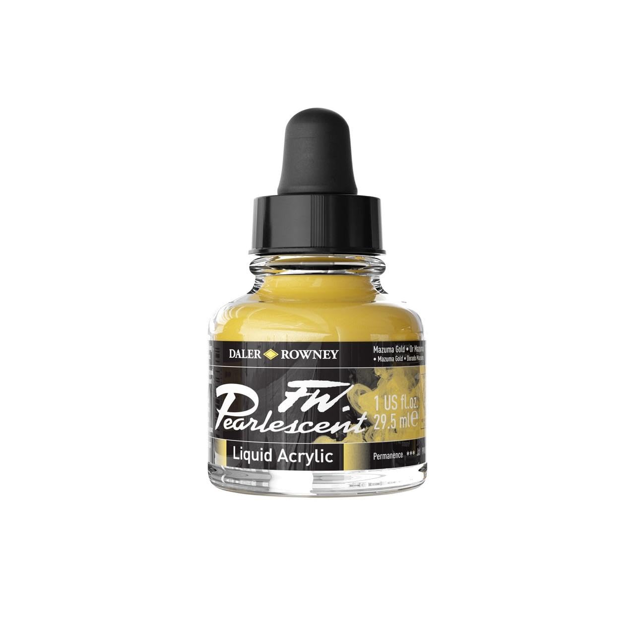 Daler-Rowney FW Acrylic Ink, Glass Bottle with Dropper, 1oz - 29.5 ml, Mazuma Gold