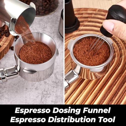 Image of 51mm Bottomless Portafilter Kit, Espresso Accessories Kit includes Puck Screen, WDT Tool, Espresso Dosing Funnel, Double Shot Filter Basket (Black, 51mm Fits Delonghi / 2 Ears)