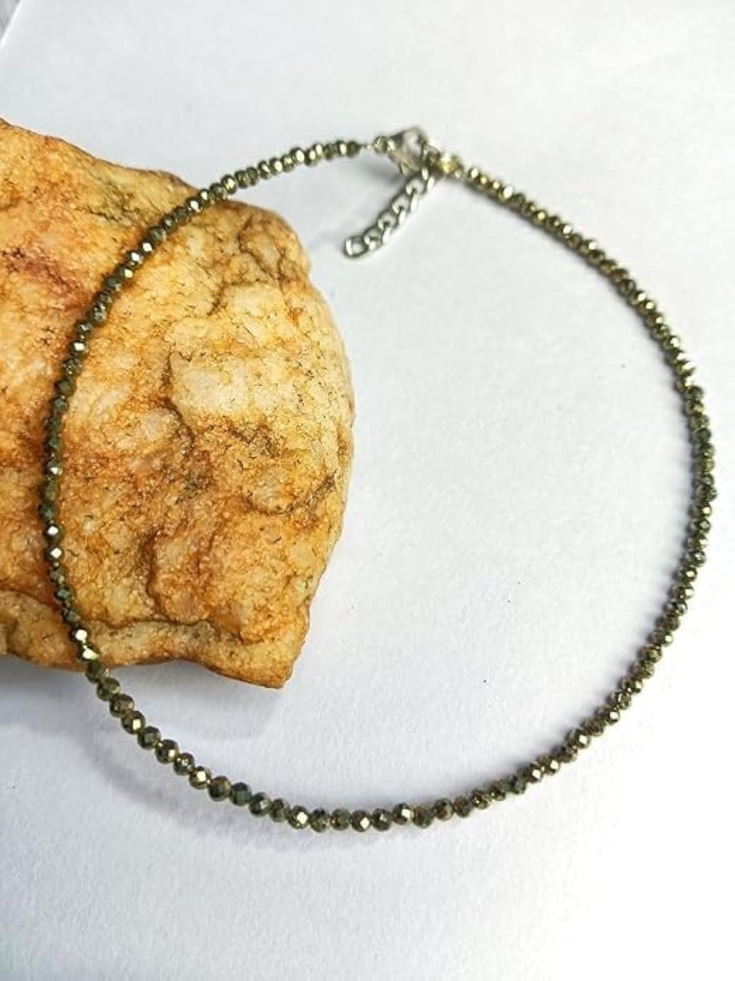 Handmade Pyrite Beaded Adjustable Anklet for Women