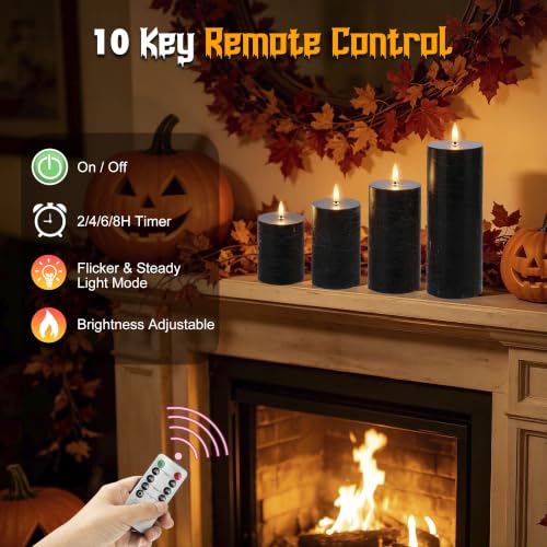 Image of Black Flickering Flameless Candles, Real Wax Halloween Pillar Candles