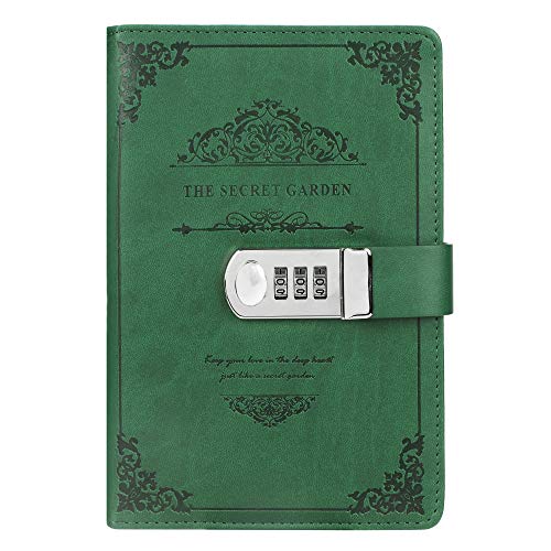 Lock Diary PU Leather Passoword Lock Notebook with Pen Holder Digital Password Locking Diary Journal Combination Locking Journal Writing Book Notepad Personal Diary 100 sheets (200pages) (green)