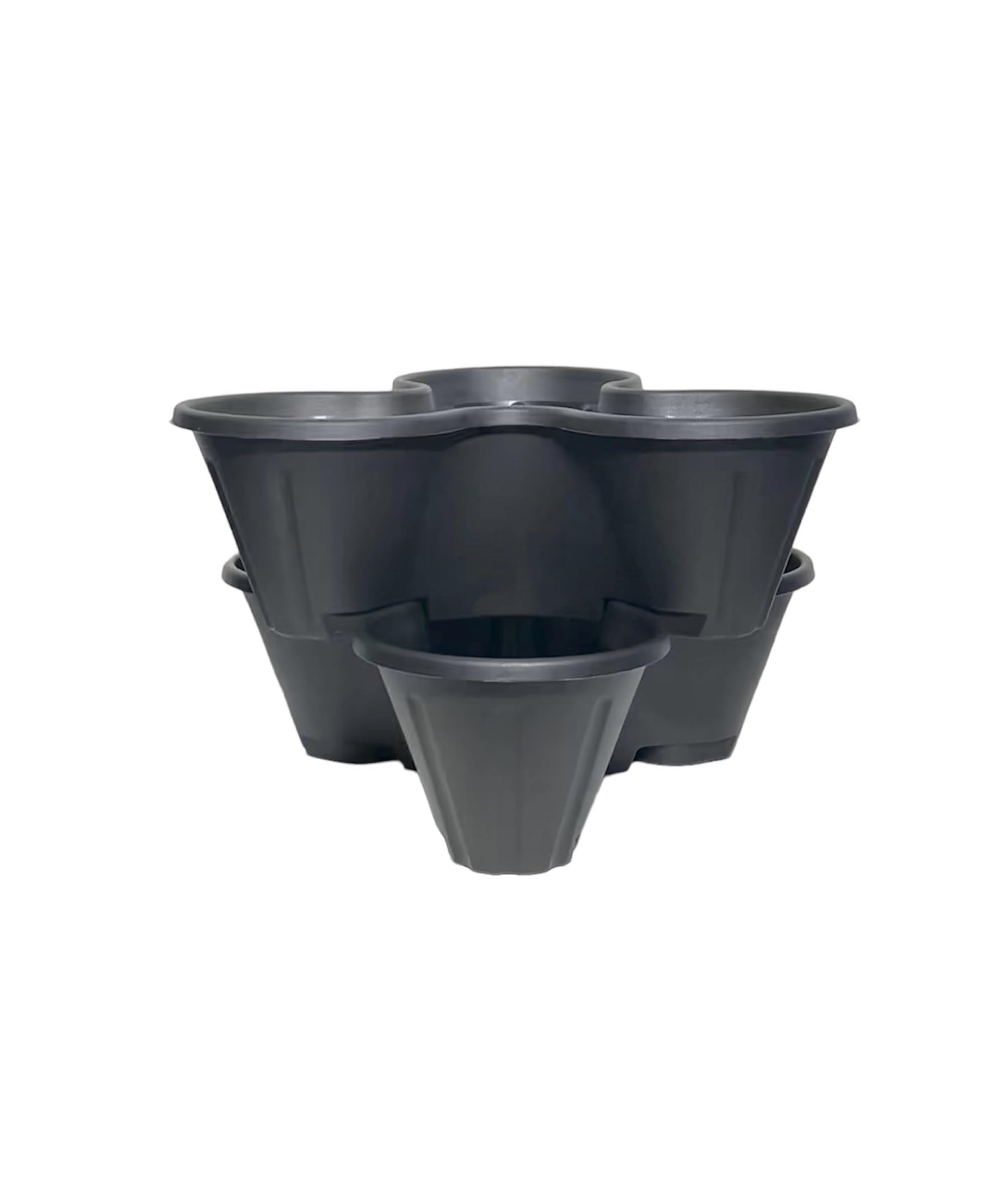 Homexpress Black X 2Pc Stacking Plant Pots Trio - Stackable Triple Strawberry Planter - Garden Flower, Succulents, Herb Holder (Black X 2Pc)