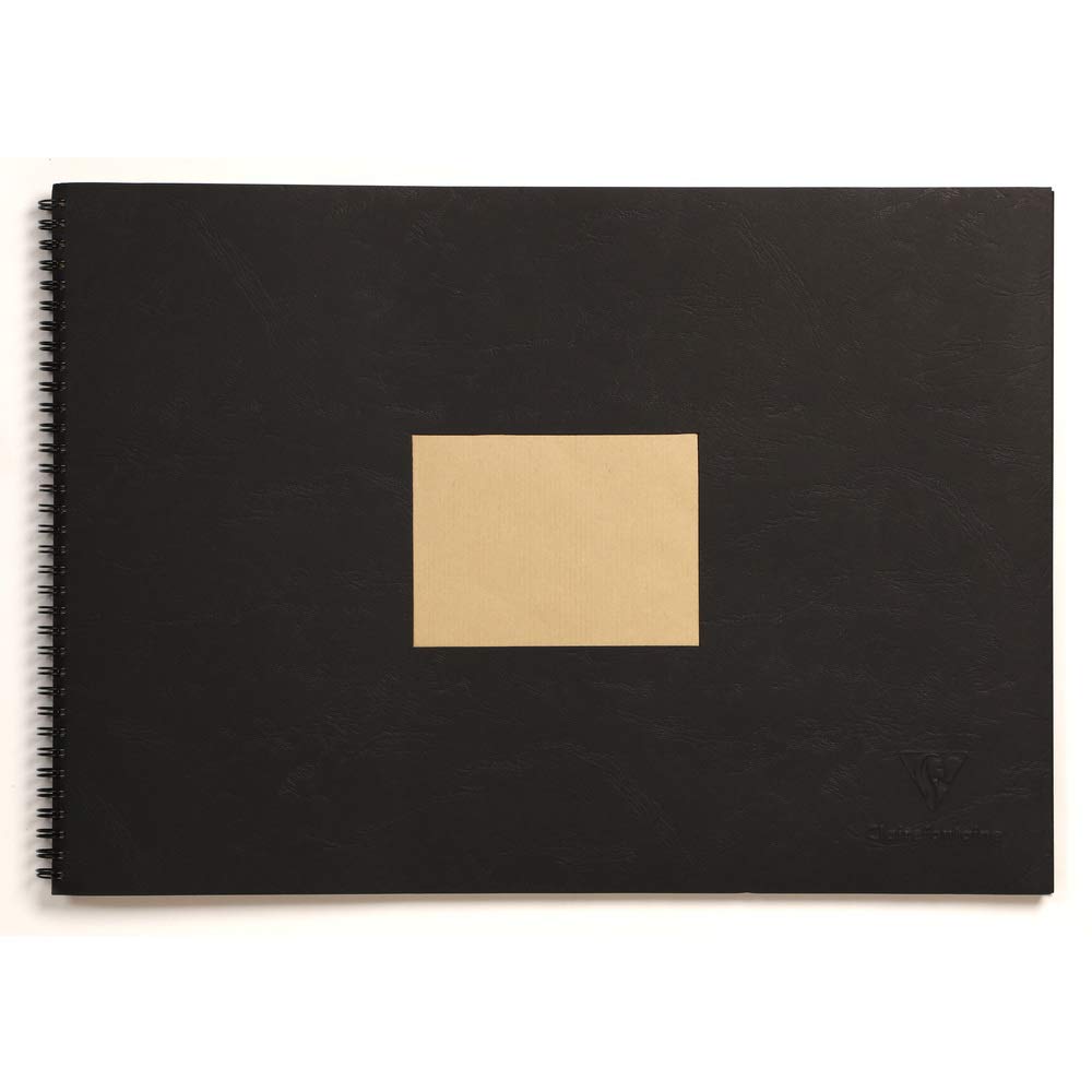 Clairefontaine 8373C Carnet Spiralé Papier Kraft - 60 Feuilles Papier Kraft Vergé Brun A3 29,7x42 cm 90g - Couverture Souple en Carte Noire Effet Cuir