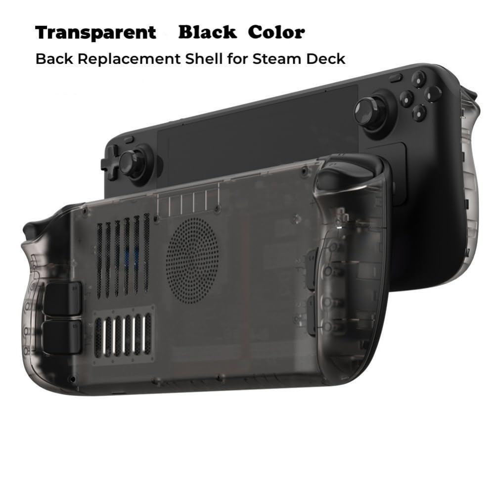 Piastra Posteriore Guscio Faceplate per Steam Deck/Steam Deck OLED Console, Alloggiamento di Ricambio Chiaro Pannello Personalizzato con Sfiato di Raffreddamento, Nero Trasparente