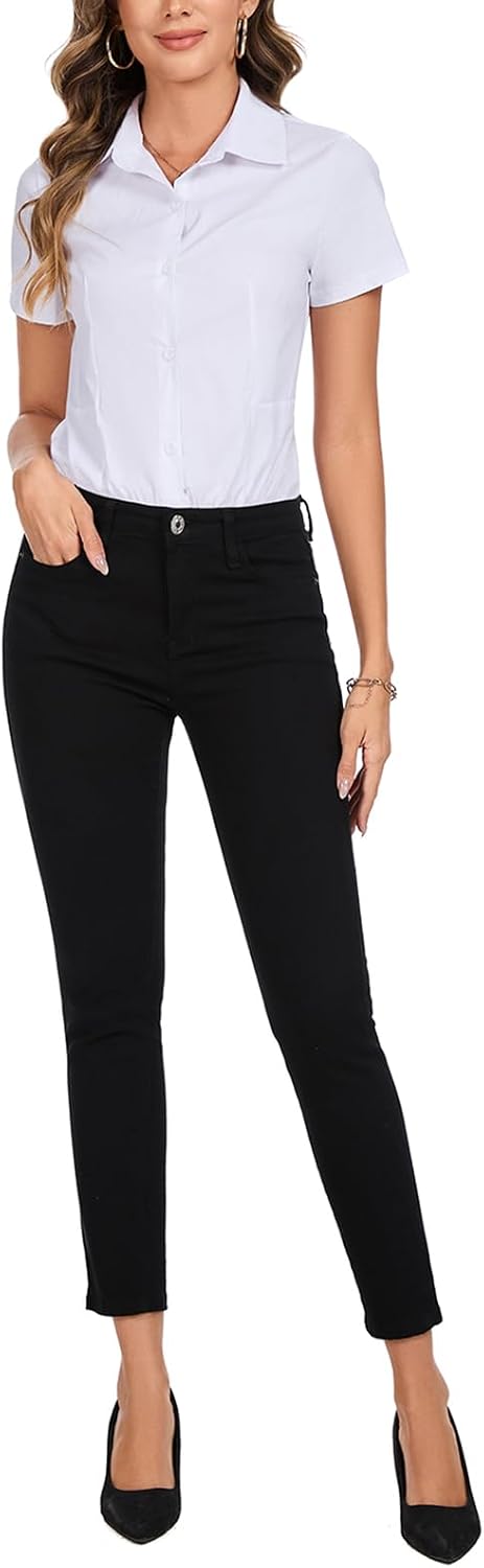 Women's Bodysuit Blouse Collared 2025 Business Work Shirts Short Sleeve Button Up Bodysuit Tops