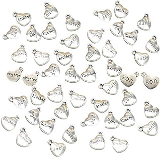 50 Pack Family Pendant Heart Shaped Charms Mom Dad Brother Sister Grandma Grandpa Uncle Aunt Daugther Son Alloy Loose Beads for Jewelry Making Wine Charms
