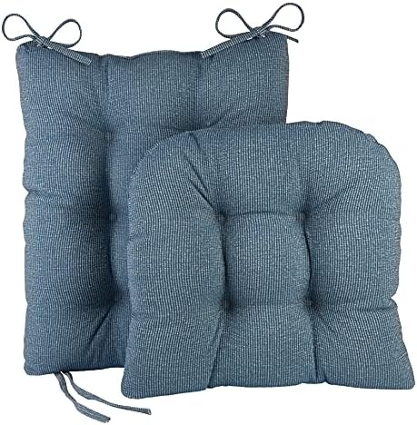 Klear Vu Omega Non-Slip Rocking Chair Cushion Set with Thick Padding and Tufted Design, Includes Seat Pad & Back Pillow with Ties for Living Room Rocker, 17x17 Inches, 2 Piece Set, Blue