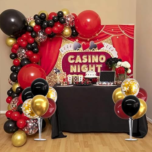 Image of TONIFUL 4 Set Burgundy Red Black Gold Balloon Stand Centerpiece for Table