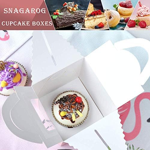 SNAGAROG 25 Pcs Single Cupcake Boxes White Individual Cupcake Box Single Bakery Pastry Boxes Mini Cavity Cake Box Small Cupcake Carrier Holder with Window&Insert Muffin Boxes for Wedding Party Favors