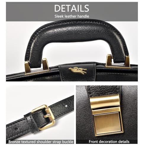 Image of genuine leather handbag cowhide doctor bag brown shoulder bag buckle women's bag
