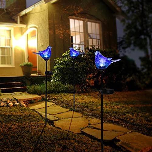Afirst Solar Bluebird Garden Stake Lights - Hand Blown Glass Decorative Garden Pathway Lights Outdoor Waterproof Bird Glass Stakes #TOP4
