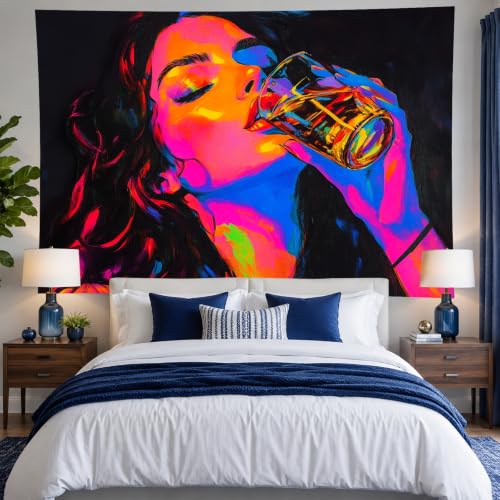 Image of BlissYard Cool Girl Anime Wall Tapestry Aesthetic 78x59 Inch Blacklight Tapestry Bedroom UV Reactive Purple Tapestries Glow In The Dark Art Wall Hanging Poster Room Bedroom Party Backdrop Decor
