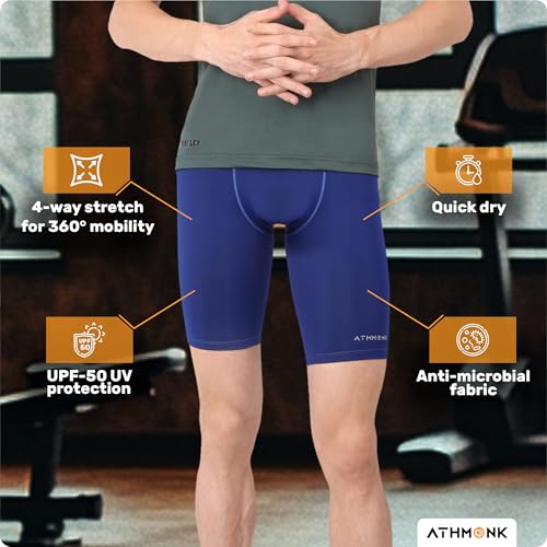 Image of 4-Way Lycra Compression Shorts for Men | Tight Skin Fit, Non Padded | Cycling Running Workout Gym Cricket Football Sports | Tummy Tuck Recovery Muscle Support | Quick Dry Anti-Chafe