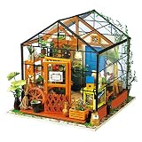 ROBOTIME DIY Dollhouse Wooden Miniature Furniture Kit Mini Green House with LED Best Birthday Gifts