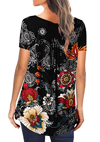 Yizcore Women's Casual Tunic Tops For Leggings Short Sleeve Loose Henley Blouses Round Neck Flowy Tshirts Summer-Floral-Xxl #TOP2