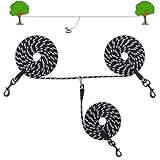 Boswany 20FT/32FT Dog Tie Out Run Rope Trolley System with 8FT Runner Lead, Reflective Nylon Long Tether for Yard Outdoor Camping, Dog Tie Out for Two Small or Medium Dogs