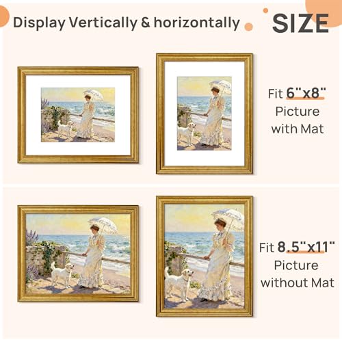 Image of upsimples 8.5 by 11 Picture Frame, Vintage Frames Decor, 1Pack Gold