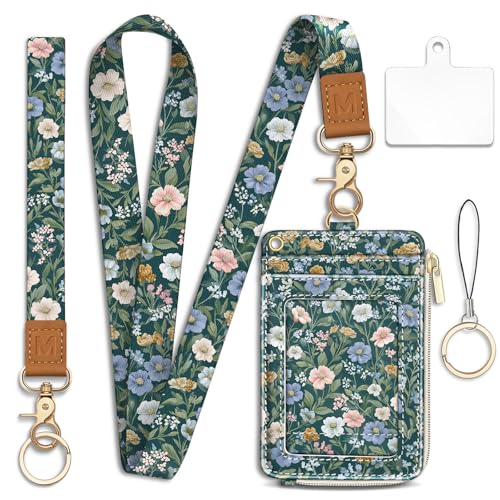 Mavellin Floral Lanyard Wallet with Id Badge Holder Keychain for Card Women