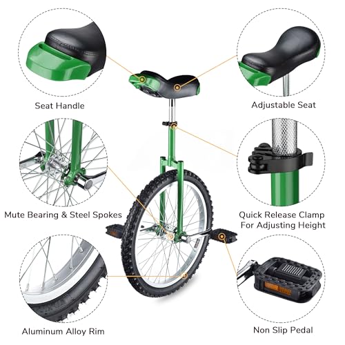 Image of AW 16 /18 /20 /24 Inch Wheel Outdoor Unicycle Adjustable Seat Exercise Bicycle | Fit Adults Kids Outdoor Sports Fitness Exercise, Various colors For Choice