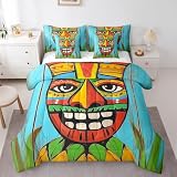 Erosebridal Tiki Bar Bedding Set Abstract Tiki Warrior Queen Comforter Set 7 Piece for Kids Boys Girls,Tropical Hawaii Theme Bed in A Bag Exotic Tribe Totem Culture Bed Set