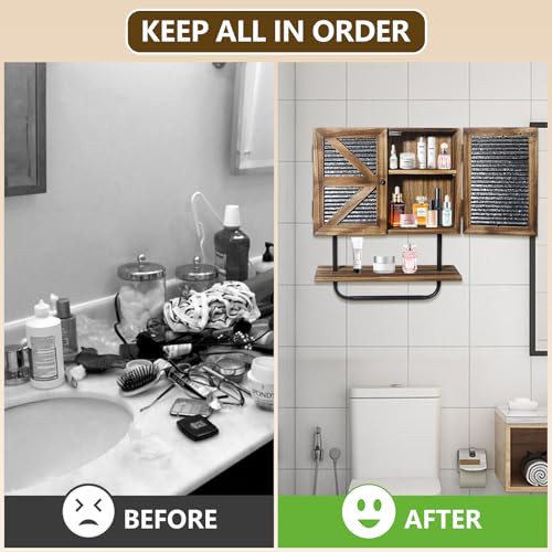 Butizone-Small-Bathroom-Wall-Cabinet-17×21-Barndoor-Medicine-Cabinet-Wall-Mount-3-Tier-Rustic-Bathroom-Storage-Cabinet-Over-Toilet-with-Adjustable-Shelf-and-Towel-Bar-for-Bathroom-Laundry-Room Butizone Small Bathroom Wall Cabinet 17×21 Barndoor Medicine Cabinet Wall Mount 3 Tier Rustic Bathroom Storage Cabinet Over Toilet with Adjustable Shelf and Towel Bar for Bathroom Laundry Room