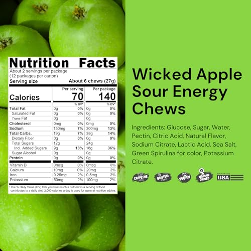 Noogs – Sour Energy Chews for Running, Cycling, & Endurance Sports | Electrolytes | Gummies for Runners | Vegan | Dietitian Designed Sports Nutrition | Wicked Apple (12 Pack) - Thumbnail 3