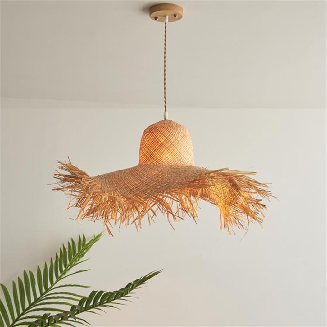 SHUANGZ Bamboo Hat Chandelier Pastoral Style Bamboo Pendant Lighting Hanging Natural Wicker Lamp Shade for Dining Table Hanging Light Fixtures for Dining Living Room, Bedroom, Restaurant, Entryway