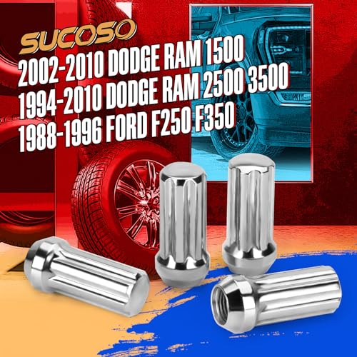 Image of 9 /16-18 Lug Nuts for 1994-2011 Dodge Ram 2500 3500, 2002-2010 Ram 1500,32pc | For 1988-1998 Ford F250 F350, 2004-2009 Durango, 7 Spline Wheel Lug nuts 9 /16x18 Chrome With Socket Key For Aftermarket Wheel