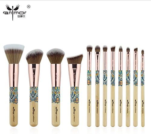 Makeup Brush Eyebrow/Shadow Powder Foundation Eyeliner Lip Brush Tool Set 12Pcs Bamboo Handle Concealer Cosmetic Tools