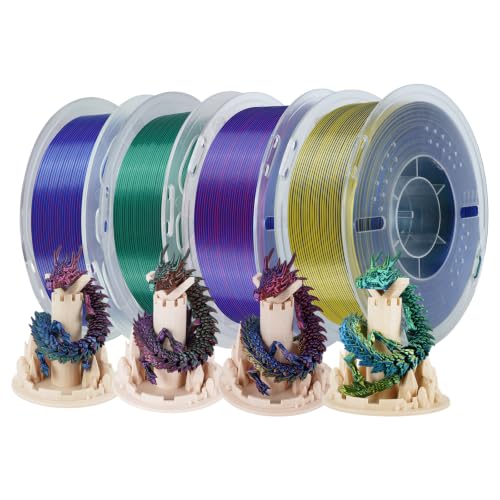 Image of Kingroon PLA Filament, Multicolor Silk PLA Filament, Tri Color 3D Printer Filament, 1.75 mm, Dimensional Accuracy + /- 0.03 mm, 4kg Spool(8.8lbs) 4 Rolls, 4 Different Multicolor Filaments