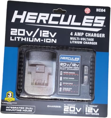Generic 20V/12V Lithium-Ion Multivoltage Charger, LED Charge Indicator, Can be Wall-Mounted, Compbatible with Hercules, Black