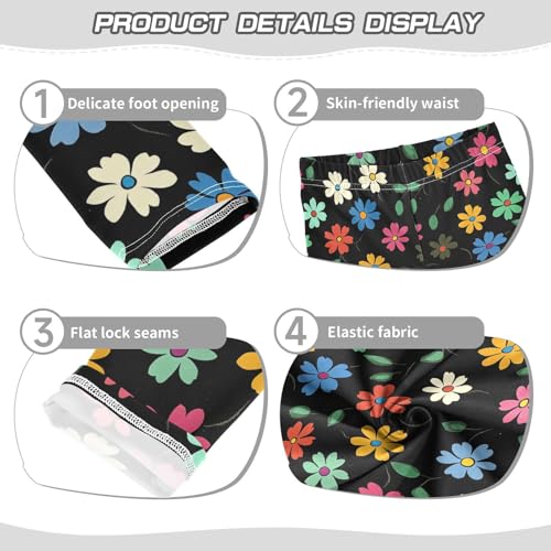 Wusikd Colorful Flower Girls' Leggings Toddler Doodles Black Kids Yoga Pants Dance Active Tights 4T3