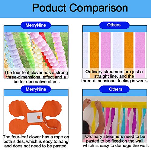 Reusable Party Streamers, Merrynine Four-Leaf Clover Paper Flower Garland For Party, Wedding Decoration, 11.81 Feet/3.6M Each, Pack Of 6 (Pink-White-Orange) #TOP4