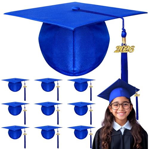 LYDTICK 10 Pack Matte Kindergarten & Preschool Graduation Caps in Bulk for Kids with 2026 Tassel Royal Blue