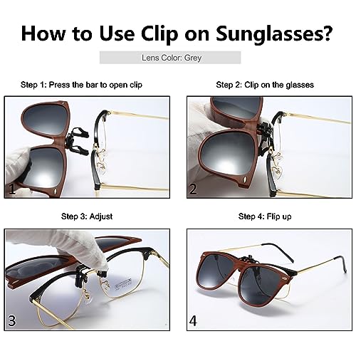 Image of Long Keeper Clip On Sunglasses - Polarized Flip Up Clip-on Sunglasses for Women & Men - Over Prescription Glasses
