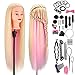 Frisierkopf für Frisöre, MYSWEETY 100% Synthetisches Haar Trainingskopf für Kinder Training Frisur Salon, Blond-Rosa Steigung 73.6cm, mit Zubehör & Klemme #22