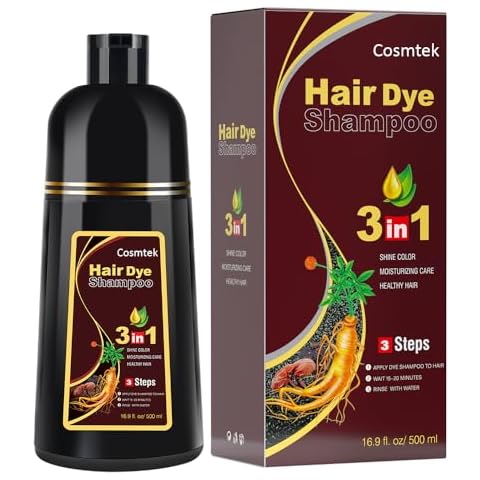 COSMTEK Dark Brown Hair Dye Shampoo for Gray Hair, Semi-Permanent Hair Color Shampoo for Women and Men, Herbal Ingredients, 3 in 1-100% Grey Coverage, 17.6 Fl Oz (Pack of 1) Cover