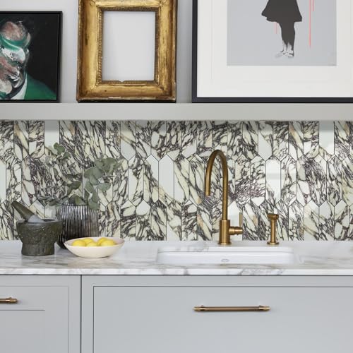 Vamos Tile Glossy Marble Purple Backsplash Tile Peel and Stick, 12.8 x 12.8 Inch 10 Sheets Long Hexagon PVC Self Adhesive Mosaic Wall Tiles Stick on Backsplash for Kitchen and Bathroom by Vamos Tile - Image 7