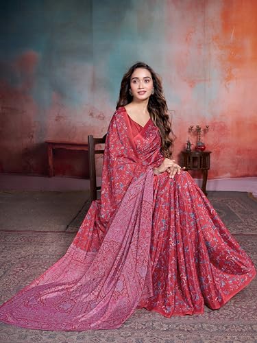 Image of Garden Vareli Floral Print Crepe Saree With Unstitched Blouse Piece